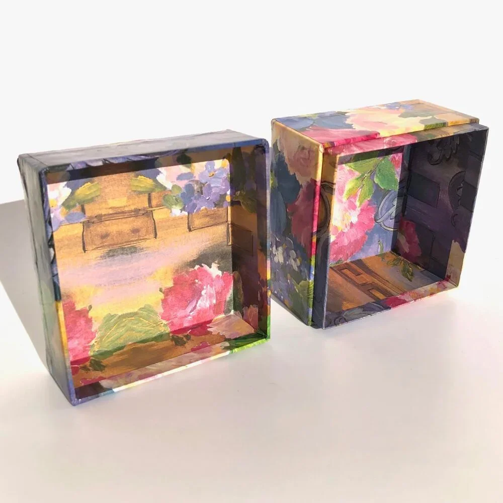 Floral Paper Covered Cardboard Trinket Box Keepsake Box storage cottagecore